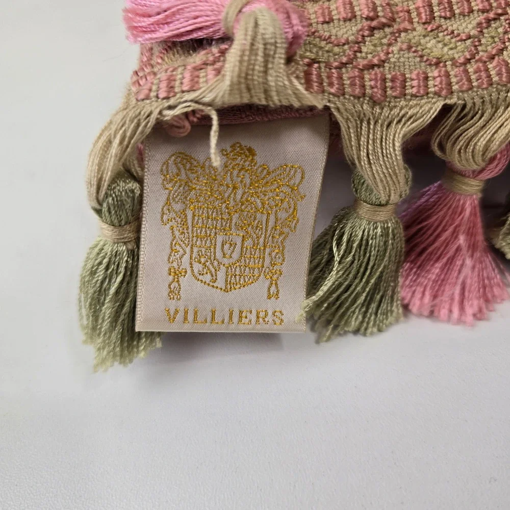 Villiers Regency Pink Damask Silk Tassel Fringe Decorative Accent Pillow 12x12‎